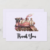 Roze Trein Engine  Steampunk Dank u Bedankkaart (Voorkant / Achterkant)