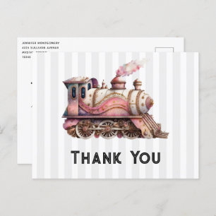Roze Trein Engine  Steampunk Dank u Briefkaart