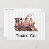 Roze Trein Engine  Steampunk Dank u Briefkaart (Voorkant / Achterkant)