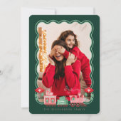 Roze Trein Kerstboom Levering Foto Feestdagenkaart (Voorkant)