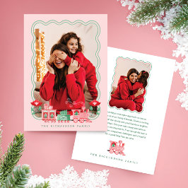 Roze  Trein Kerstboom Levering Foto Feestdagenkaart