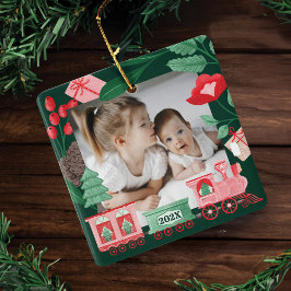 Roze  Trein Kerstboom Levering Foto Keramisch Ornament