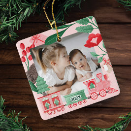 Roze  Trein Kerstboom Levering Foto Keramisch Ornament