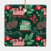 Roze  Trein Kerstboom Levering Foto Keramisch Ornament (Achterkant)