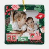 Roze  Trein Kerstboom Levering Foto Keramisch Ornament (Voorkant)