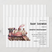 Roze Trein Motor  Steampunk Baby shower Kaart (Voorkant / Achterkant)