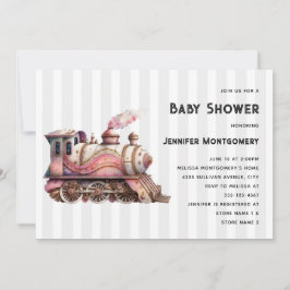 Roze Trein Motor Steampunk Baby shower Kaart