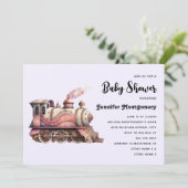 Roze Trein Motor Steampunk Baby shower Kaart (Staand voorkant)