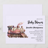 Roze Trein Motor Steampunk Baby shower Kaart (Voorkant / Achterkant)