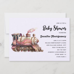 Roze Trein Motor  Steampunk Baby shower Kaart