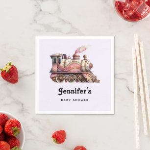 Roze Trein Motor  Steampunk Baby shower Servet