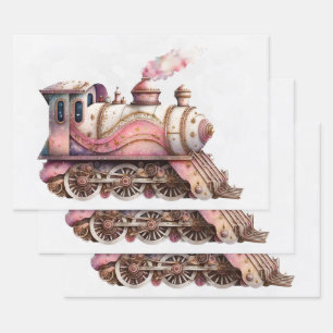 Roze Trein Motor Steampunk Inpakpapier Vel