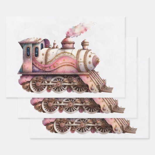 Roze Trein Motor  Steampunk Inpakpapier Vel (Set)