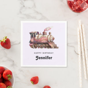 Roze Trein Motor  Steampunk Verjaardag Servet