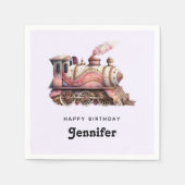 Roze Trein Motor  Steampunk Verjaardag Servet (Voorkant)