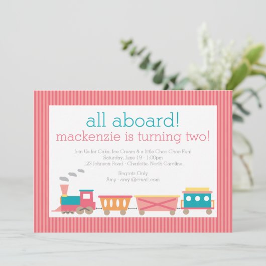 Roze trein uitnodiging (Staand voorkant)