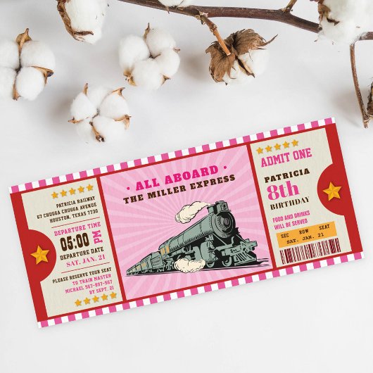 Roze treinkaartje Birthday-instapkaart Kaart