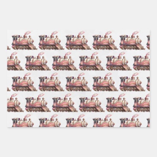 Roze Treinmotor  Steampunk Pattern Inpakpapier Vel (Voorkant)