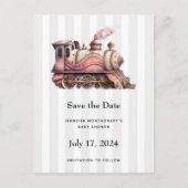 Roze Treinmotor  Steampunk Stijl Aankondigingskaart (Voorkant)