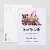 Roze Treinmotor Steampunk Stijl Aankondigingskaart (Voorkant / Achterkant)