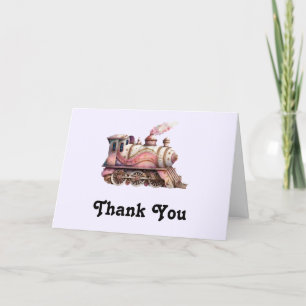 Roze Treinmotor  Steampunk Stijl Bedankkaart