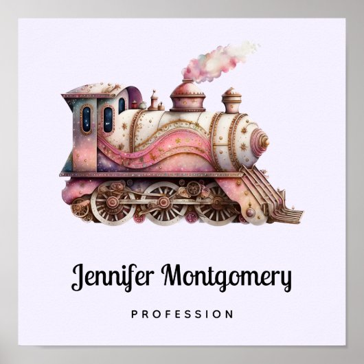 Roze Treinmotor  Steampunk Stijl Bedrijf Poster (Voorkant)