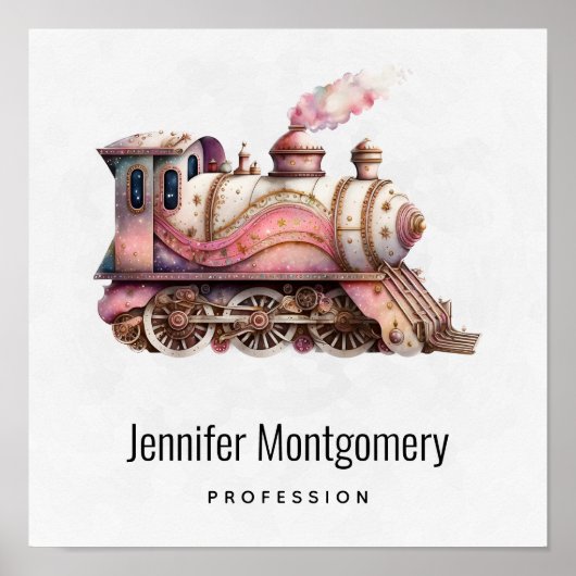 Roze Treinmotor  Steampunk Stijl Bedrijf Poster (Voorkant)