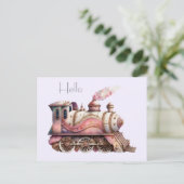 Roze Treinmotor  Steampunk Stijl Briefkaart (Staand voorkant)