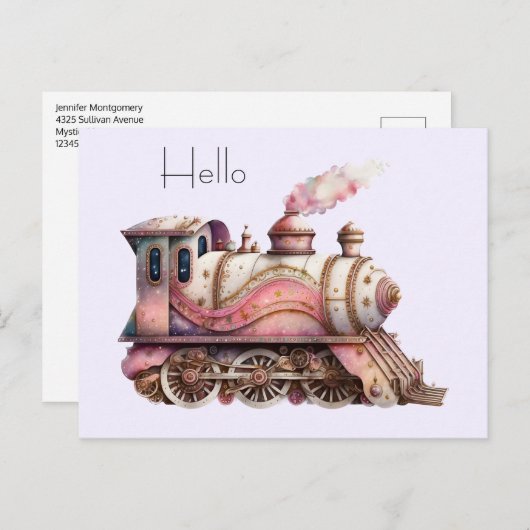 Roze Treinmotor  Steampunk Stijl Briefkaart (Voorkant / Achterkant)
