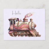 Roze Treinmotor  Steampunk Stijl Briefkaart (Voorkant)