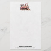 Roze Treinmotor  Steampunk Stijl Briefpapier (Voorkant)
