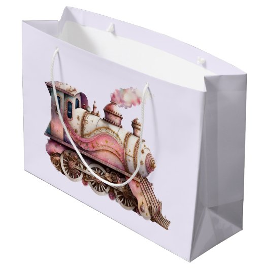 Roze Treinmotor  Steampunk Stijl Groot Cadeauzakje (Achterkant Gekanteld)