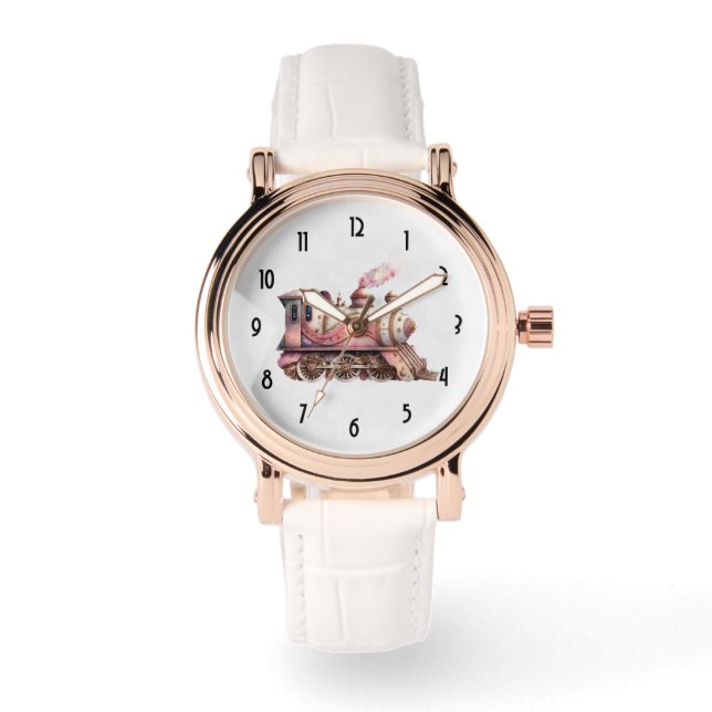 Roze Treinmotor  Steampunk Stijl Horloge (Voorkant)