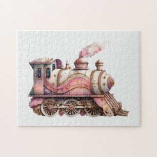 Roze Treinmotor  Steampunk Stijl Legpuzzel