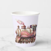 Roze Treinmotor Steampunk Stijl Papieren Bekers (Voorkant)