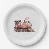 Roze Treinmotor  Steampunk Stijl Papieren Bordje (Voorkant)