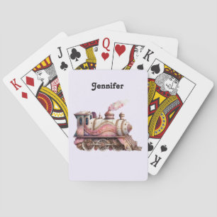 Roze Treinmotor Steampunk Stijl Pokerkaarten