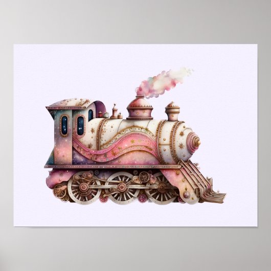 Roze Treinmotor  Steampunk Stijl Poster (Voorkant)