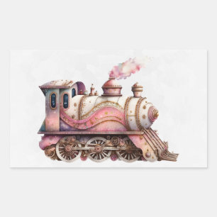 Roze Treinmotor  Steampunk Stijl Rechthoekige Sticker
