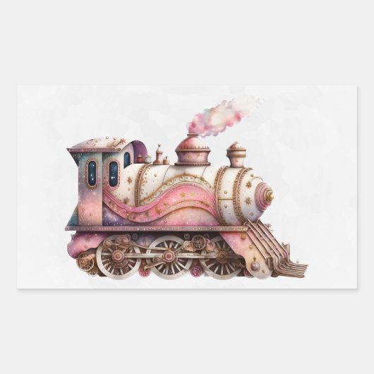 Roze Treinmotor  Steampunk Stijl Rechthoekige Sticker (Voorkant)