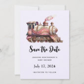 Roze Treinmotor  Steampunk Stijl Save The Date (Voorkant)