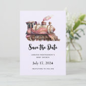 Roze Treinmotor  Steampunk Stijl Save The Date (Staand voorkant)