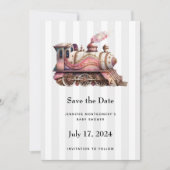 Roze Treinmotor  Steampunk Stijl Save The Date (Voorkant)