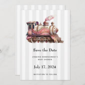 Roze Treinmotor  Steampunk Stijl Save The Date (Voorkant / Achterkant)