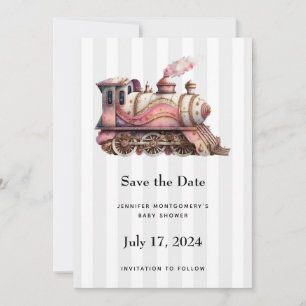 Roze Treinmotor  Steampunk Stijl Save The Date