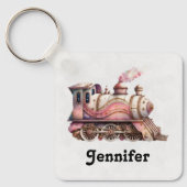 Roze Treinmotor Steampunk Stijl Sleutelhanger (Voorkant)