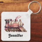 Roze Treinmotor  Steampunk Stijl Sleutelhanger (Achterkant)