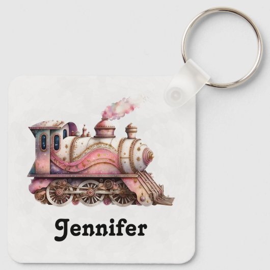 Roze Treinmotor  Steampunk Stijl Sleutelhanger (Achterkant)