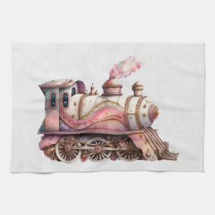 Roze Treinmotor Steampunk Stijl Theedoek
