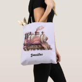 Roze Treinmotor  Steampunk Stijl Tote Bag (Dichtbij)